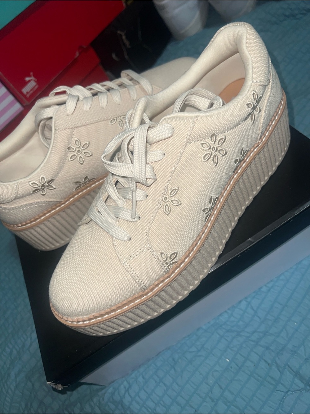 Dolce Vita Cream Floral Embroidered Platform Sneakers